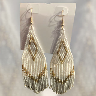 winter white seed bead earring