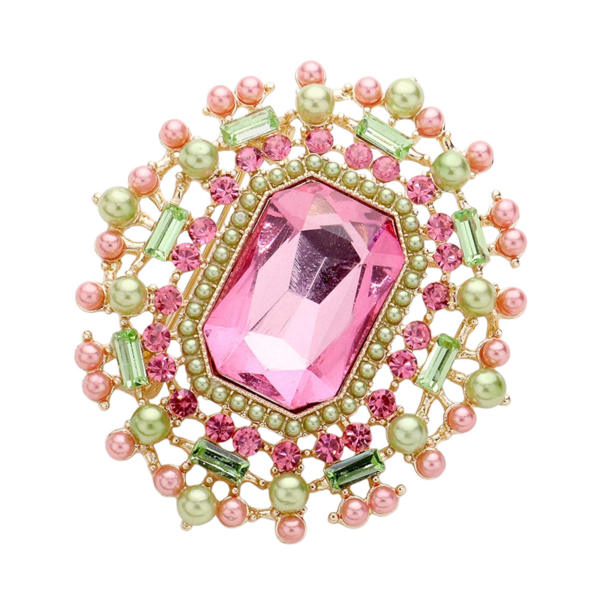 glass stone pearl brooch