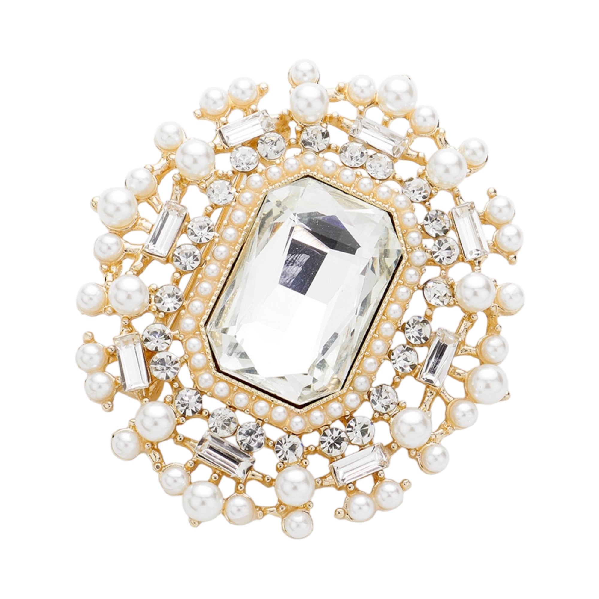glass stone pearl brooch