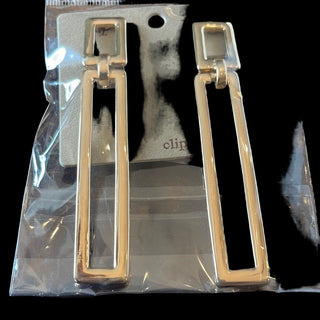 Hollow rectangle clip on earring