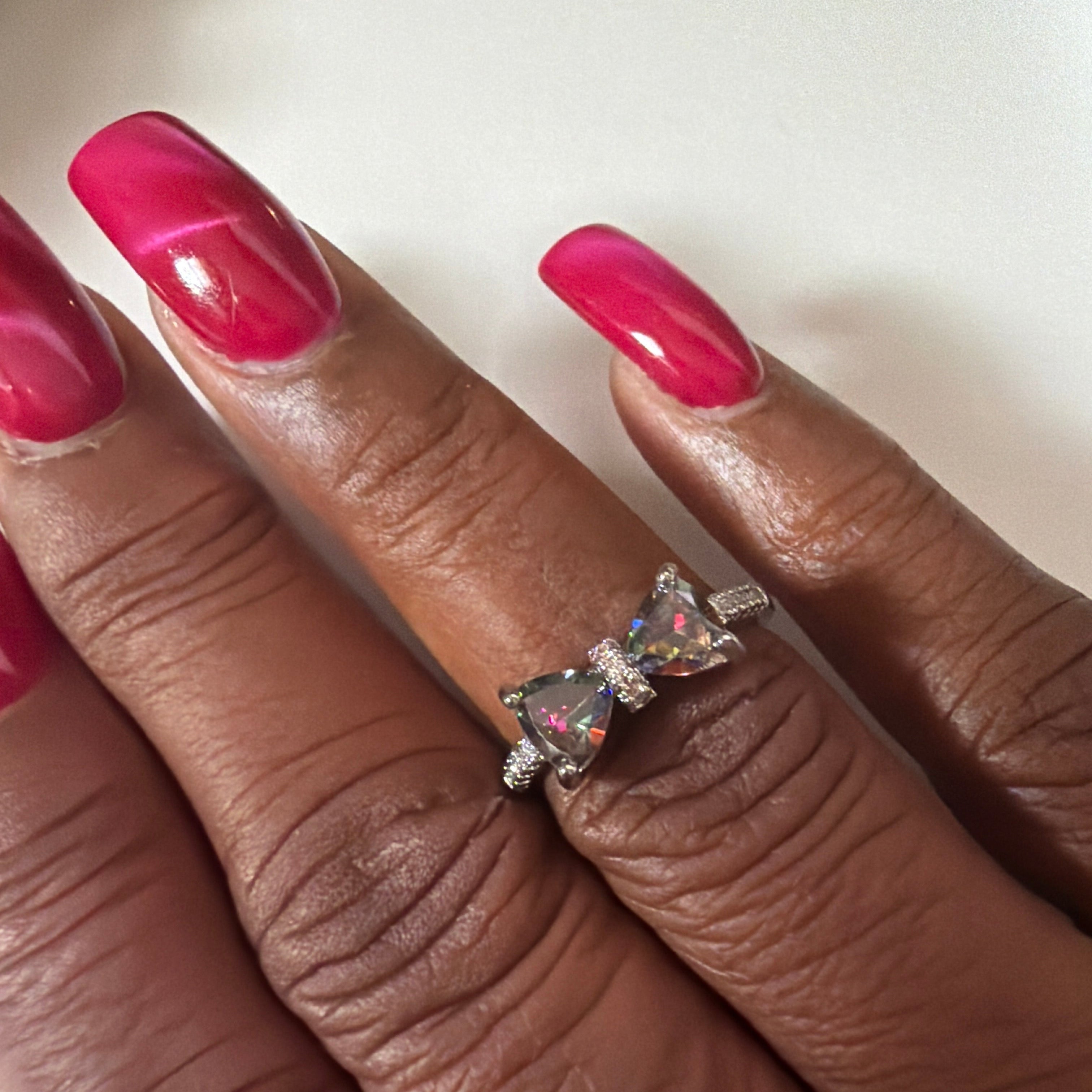 crystal bow statement  ring