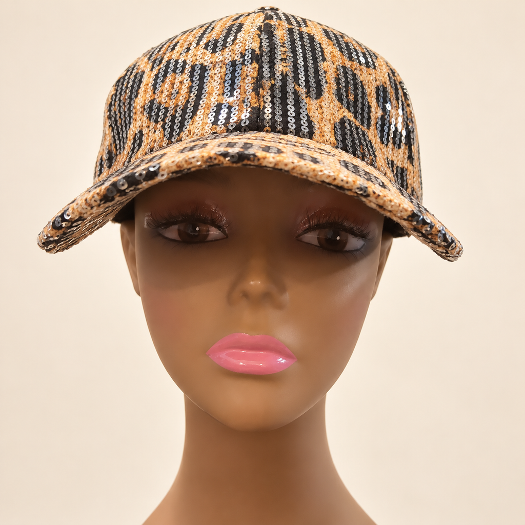sequin leopard cap