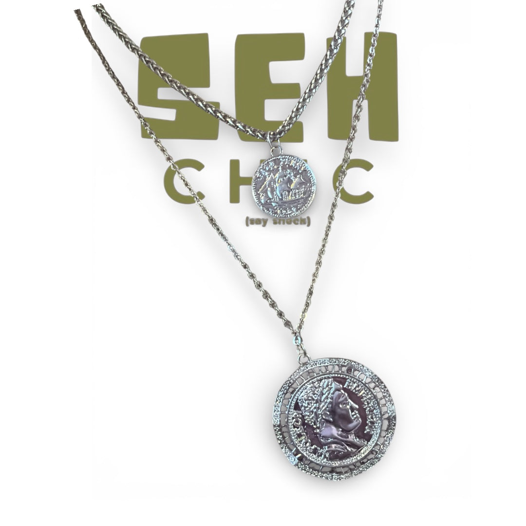 Silver Double Coin Necklace