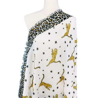 White Leopard & Star Scarf Oversize