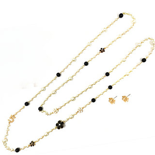 Gold Cream Pearl & Flower Necklace Set