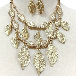 Gold Leaf Necklace Set