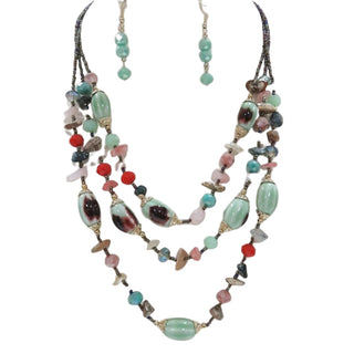 Water Color Bead Stone Necklace Set