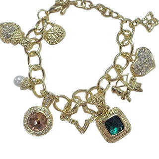 gold multi color stone charm bracelet