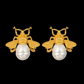 Bee Stud Faux Pearl Earrings