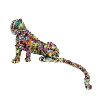 Multi Color Stone Leopard Brooch