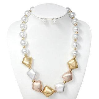 Matte Gold Multi Color Pearl Necklace Set