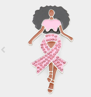 Pink ribbon afro brooch