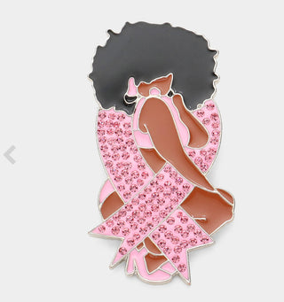 Pink ribbon afro brooch