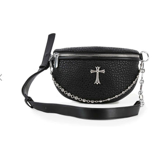 cross accented sling handbag