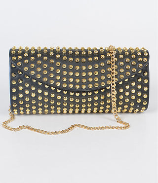 Studded monotone clutch handbag