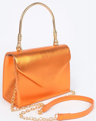 Metallic metal handle crossbody handbag