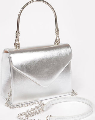 Metallic metal handle crossbody handbag