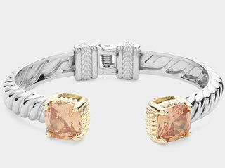 CZ Stone Paved Hinged Cuff Bracelet