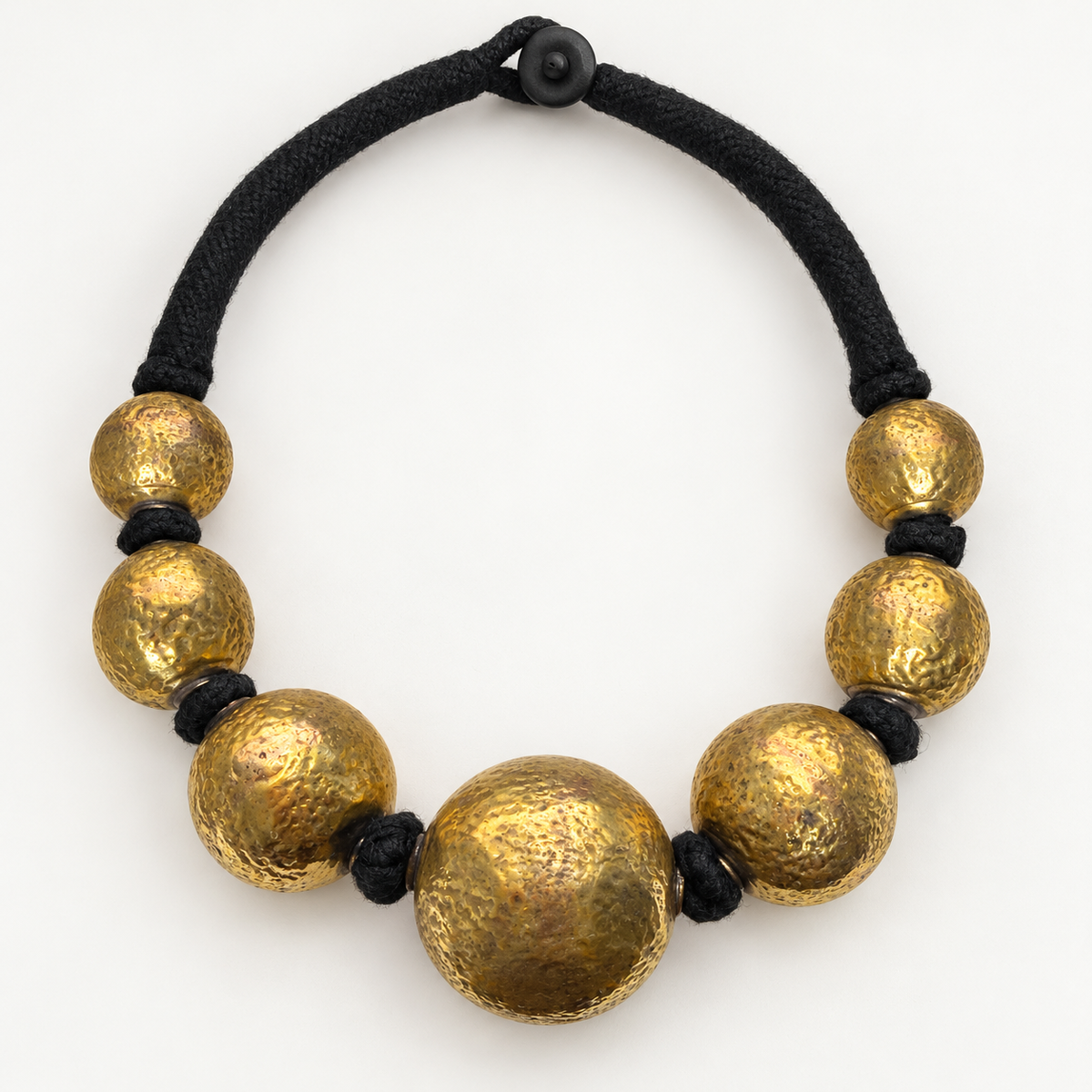 Gold brass ball necklace flat view