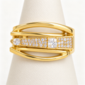 Gold-tone Crystal Sweep split-band ring with clear stones, front view