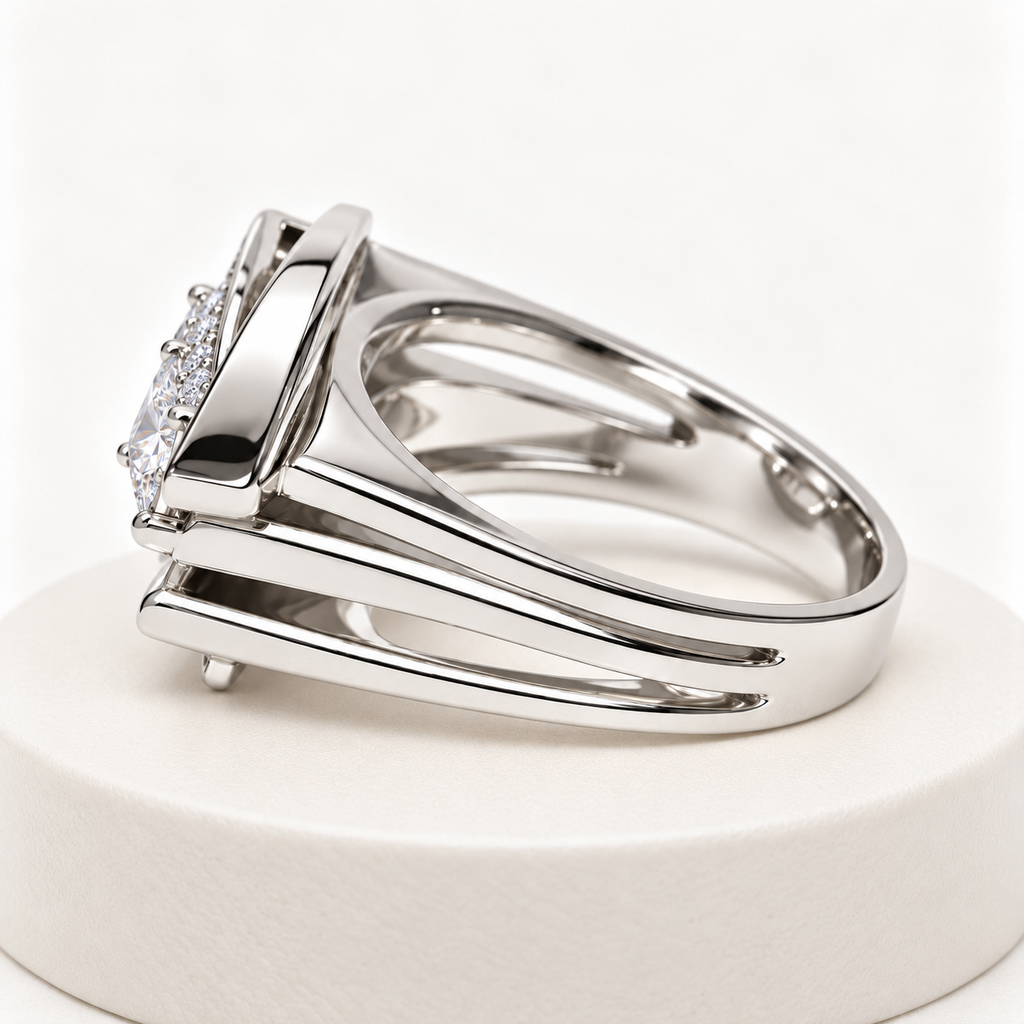 Silver-tone Crystal Sweep split-band ring with clear stones, side view