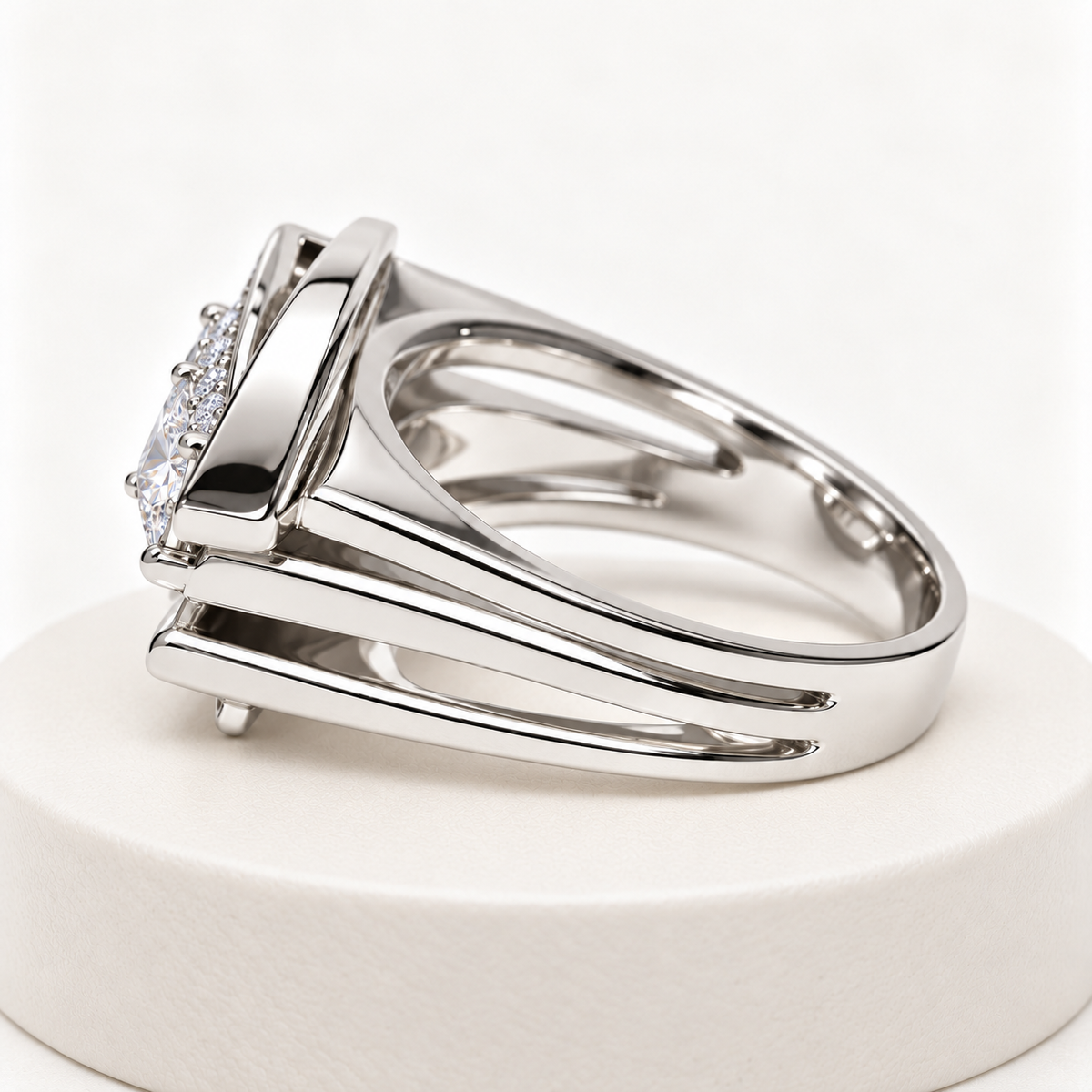 Silver-tone Crystal Sweep split-band ring with clear stones, side view