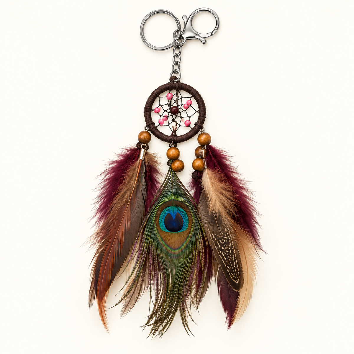 Brown dreamcatcher feather purse charm keychain
