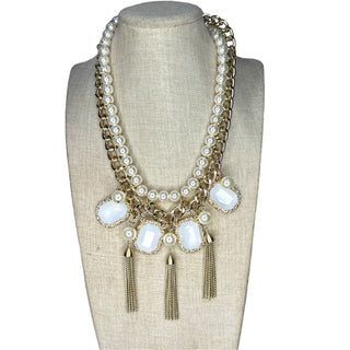 gem pearl chain layered necklace