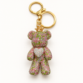 Pink and green rhinestone heart teddy bear purse charm keychain