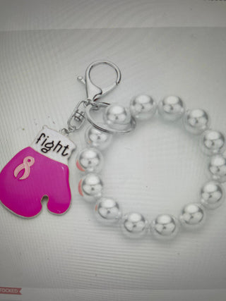 pink ribbon strecth glove fight bracelet/keychain