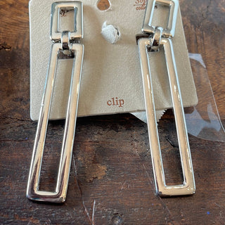 Hollow rectangle clip on earring