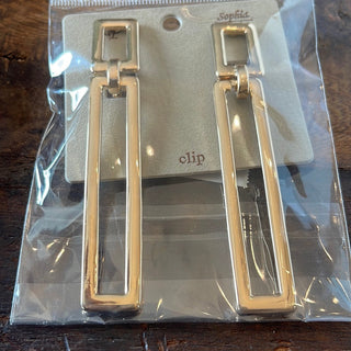 Hollow rectangle clip on earring