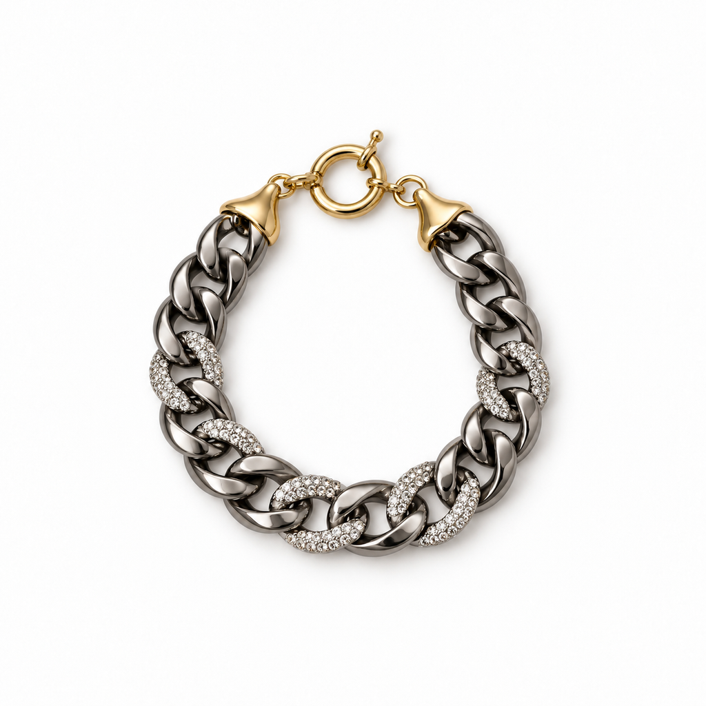 Midnight Sparkle Chunky Link Bracelet laid flat on a white background