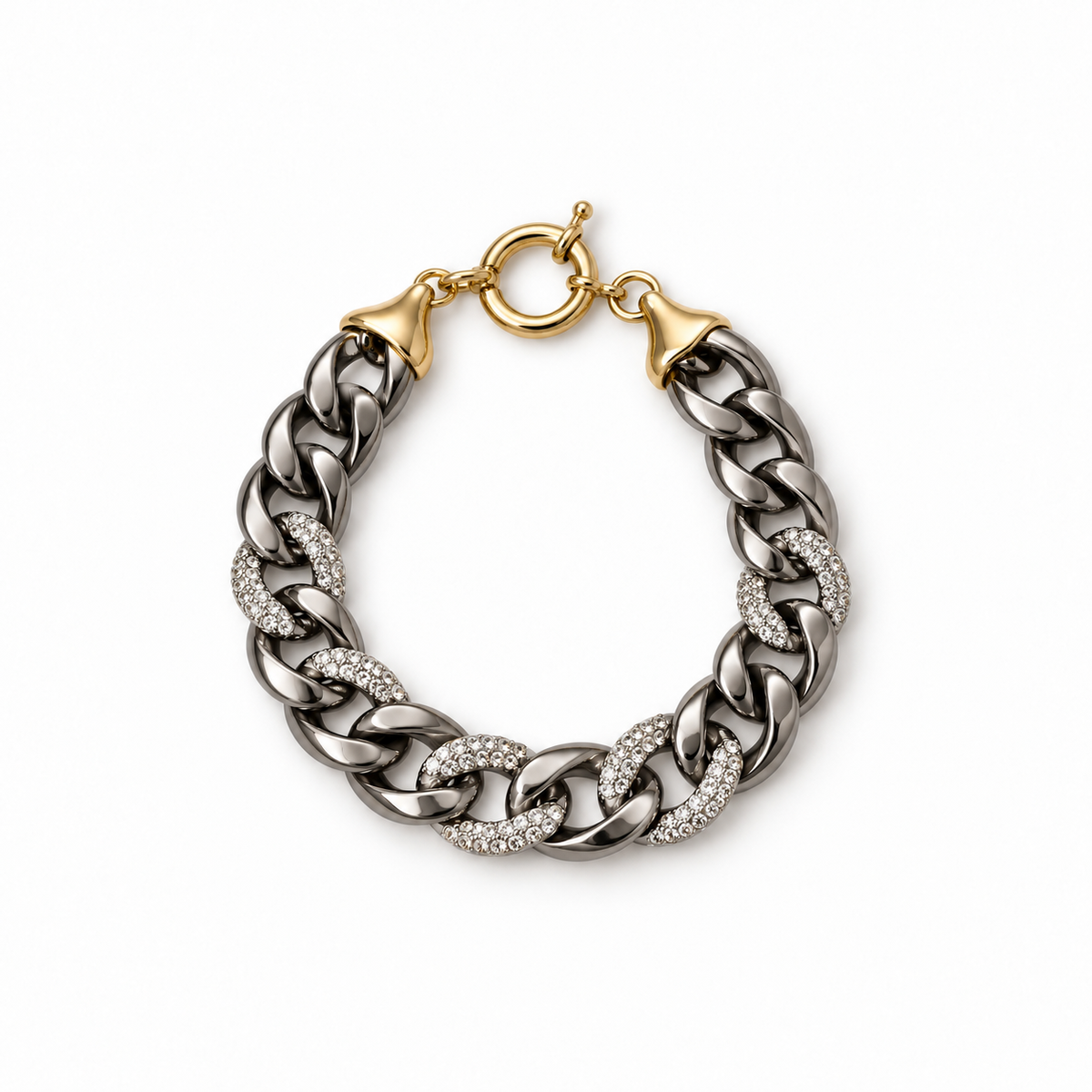 Midnight Sparkle Chunky Link Bracelet laid flat on a white background