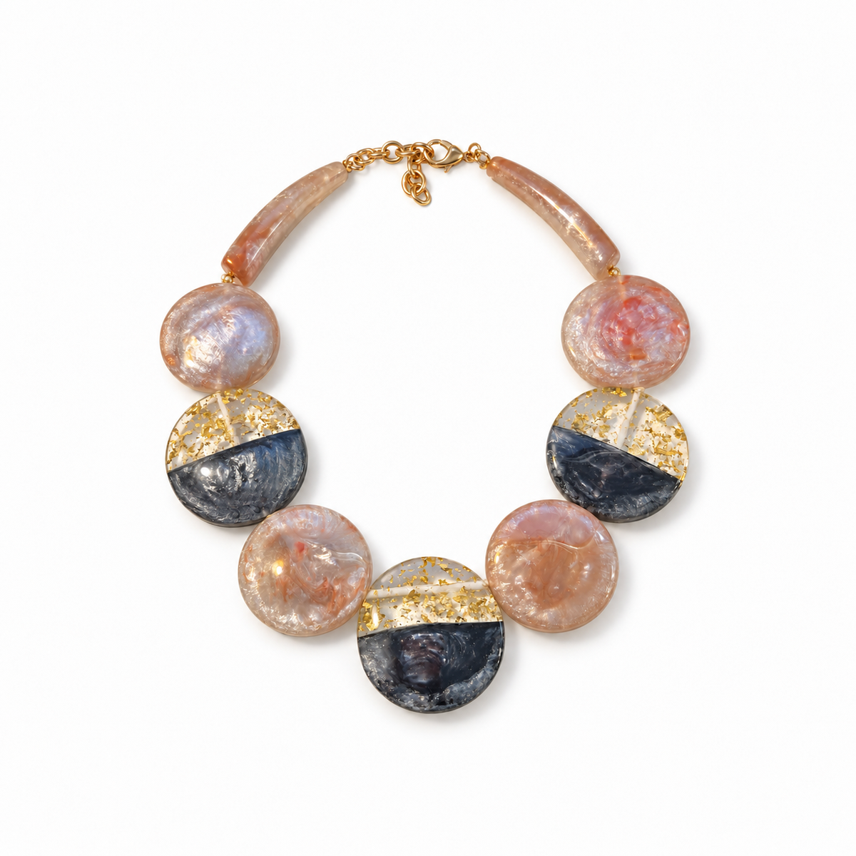 Mosaic Glow Disc Necklace in Blush and Charcoal laid flat