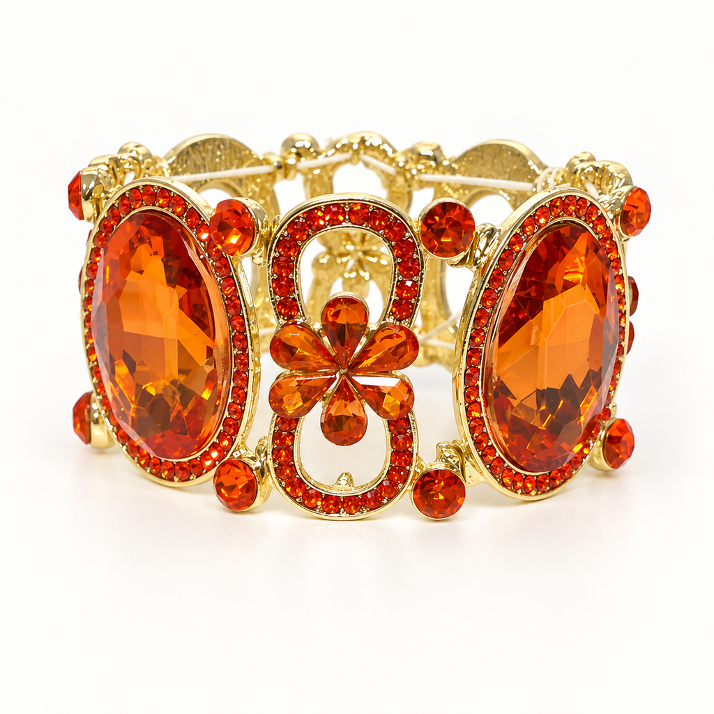 Orange crystal bracelet floral detail view