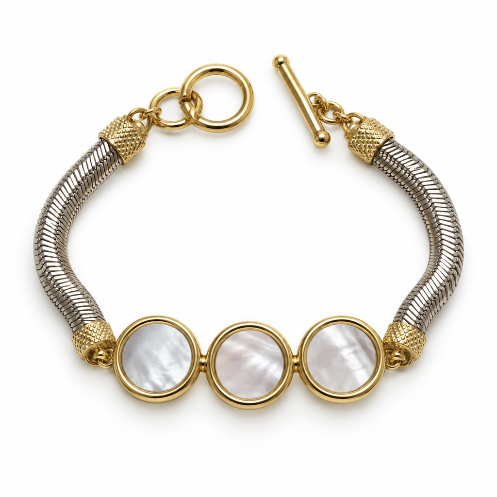 Pearlescent Trio Mesh Bracelet laid flat on a white background