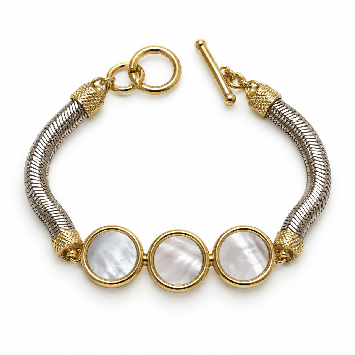 Pearlescent Trio Mesh Bracelet laid flat on a white background