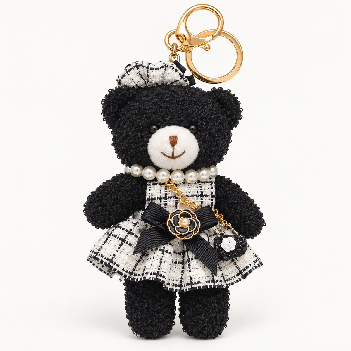 Black teddy bear purse charm keychain