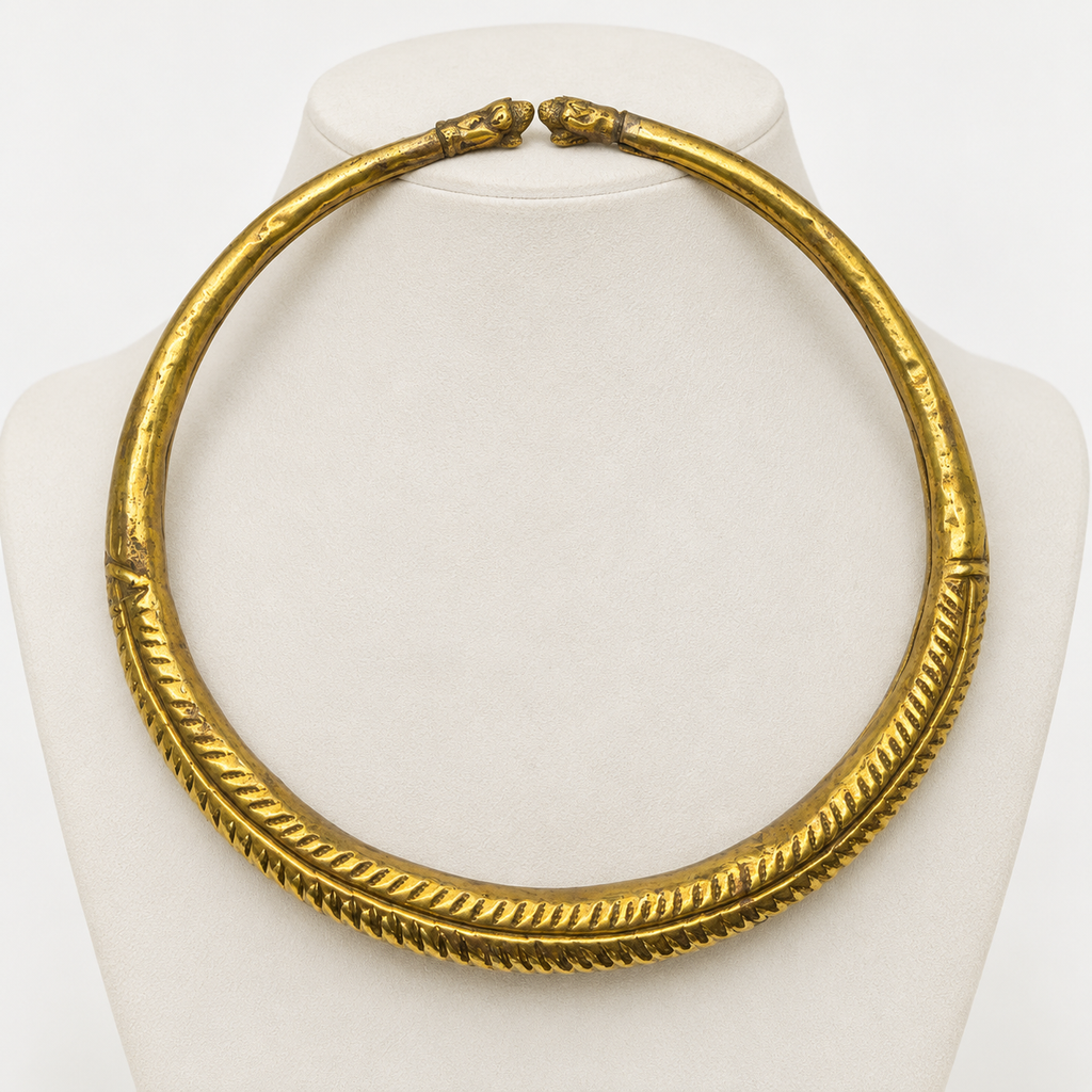 Vintage brass elephant collar necklace — bust display