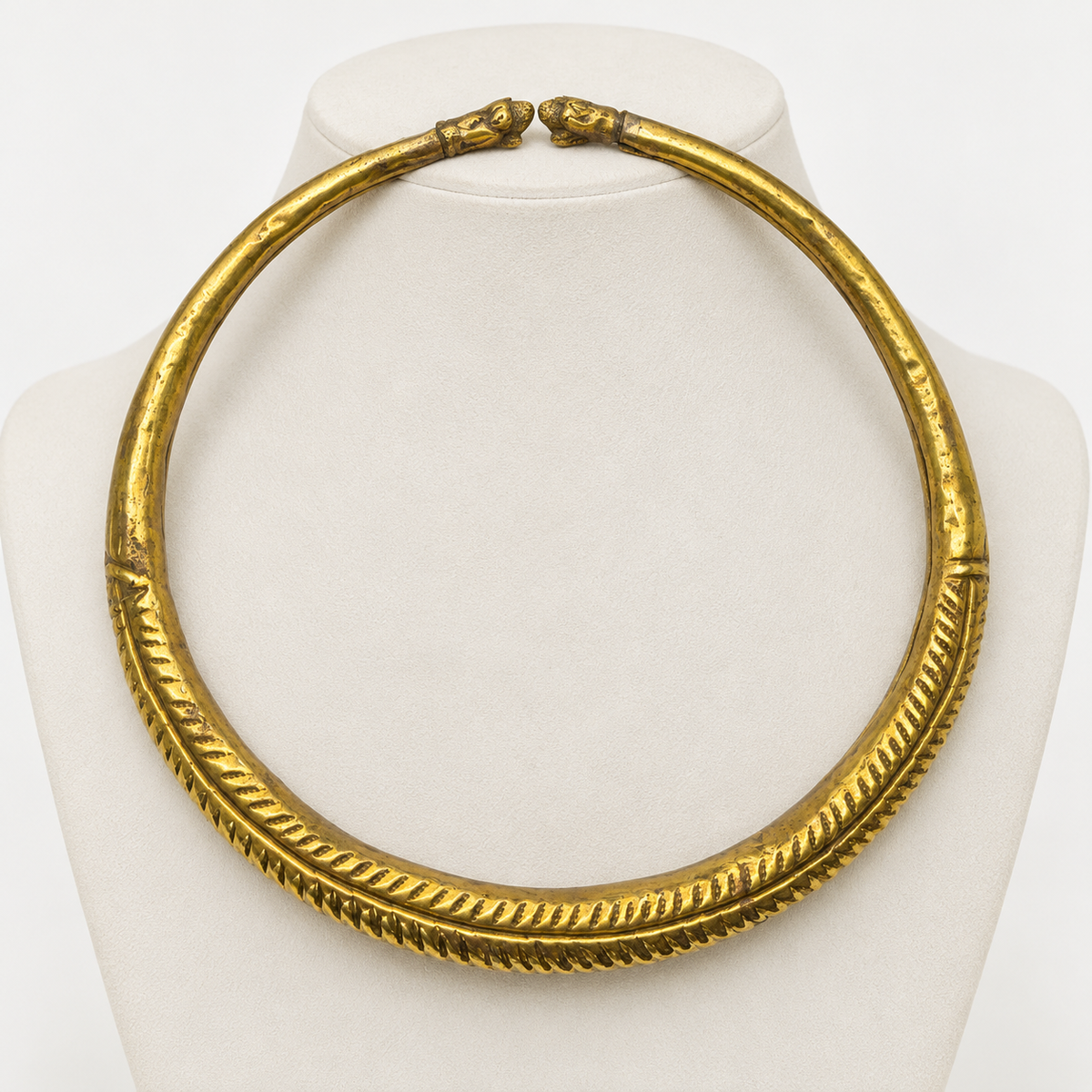 Vintage brass elephant collar necklace — bust display