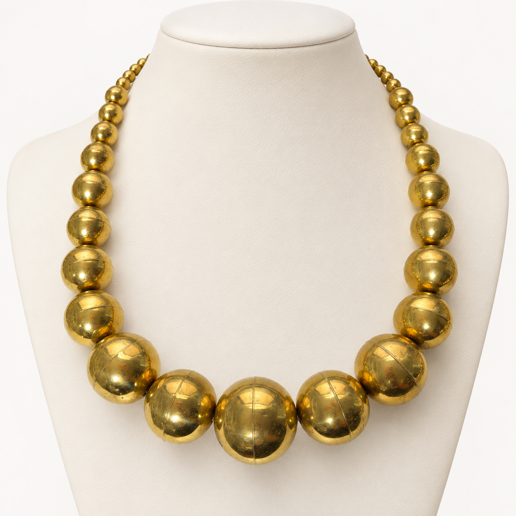 Vintage graduated brass ball necklace — on bust