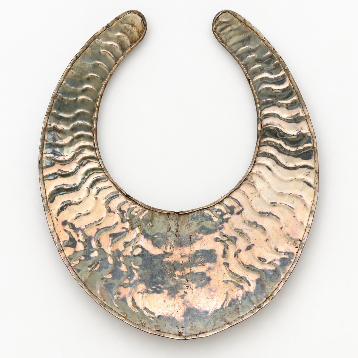 Vintage brass copper mother-of-pearl bib necklace — back view