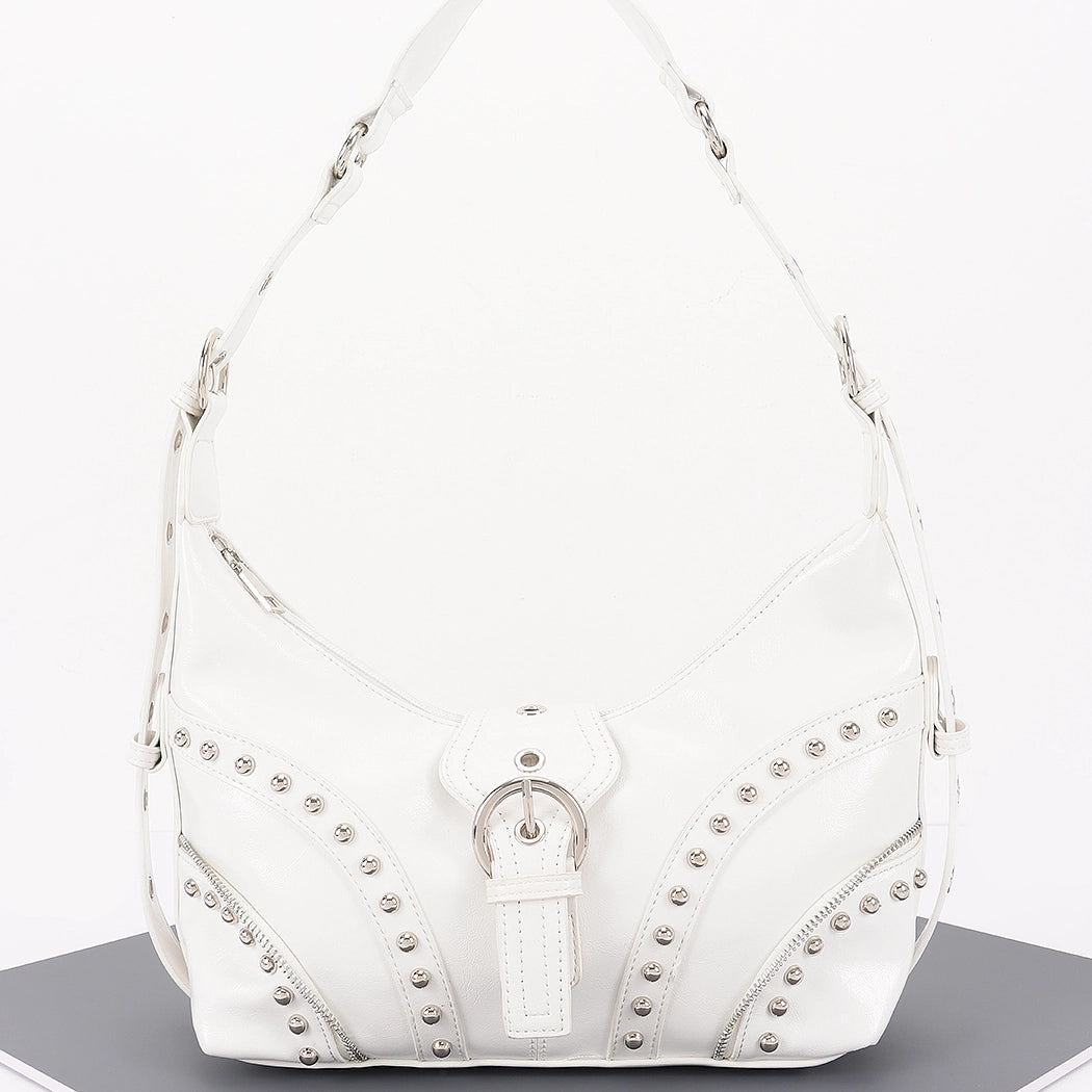 white metal buckle belt